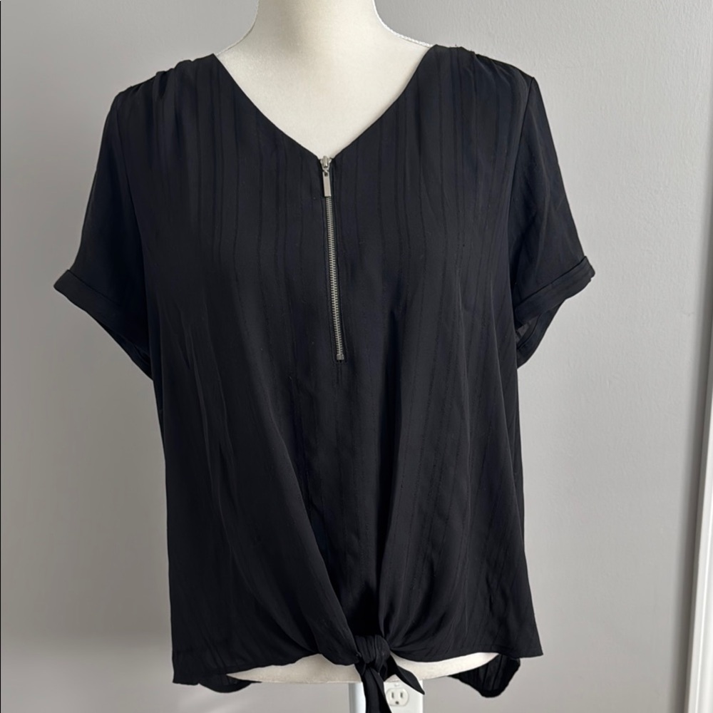 Apt. 9 Black V-Neck Zip Front Women's Top Size Large